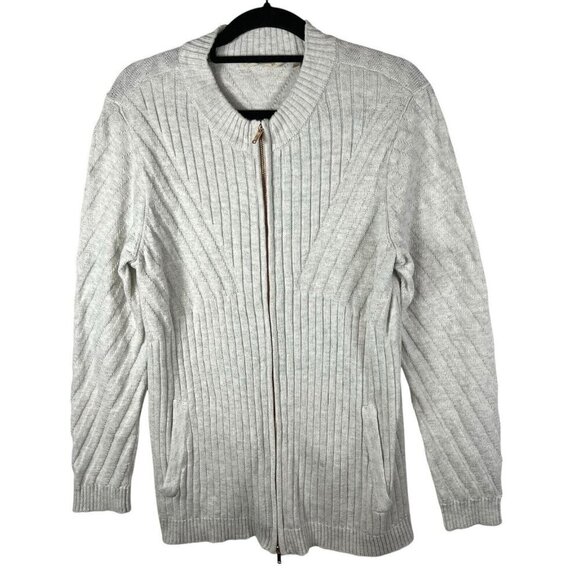Soft Surroundings Vieux Carre Sweater Zipper Cardigan Womens Sz L Pockets‎ Gray - Picture 1 of 9